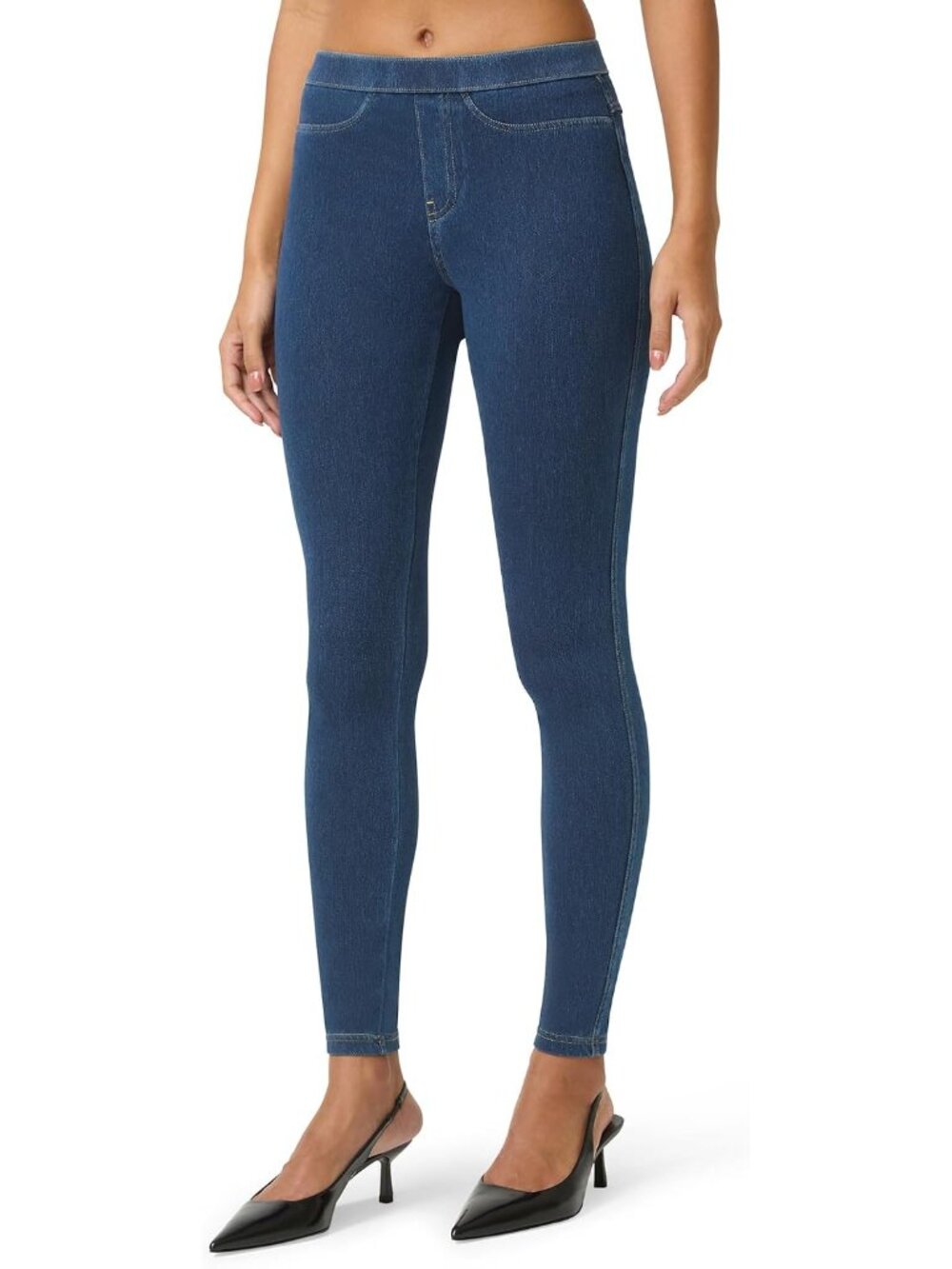 Women's Classic Denim Capri Leggings with Pockets, Comfortable Stretch Pull On P